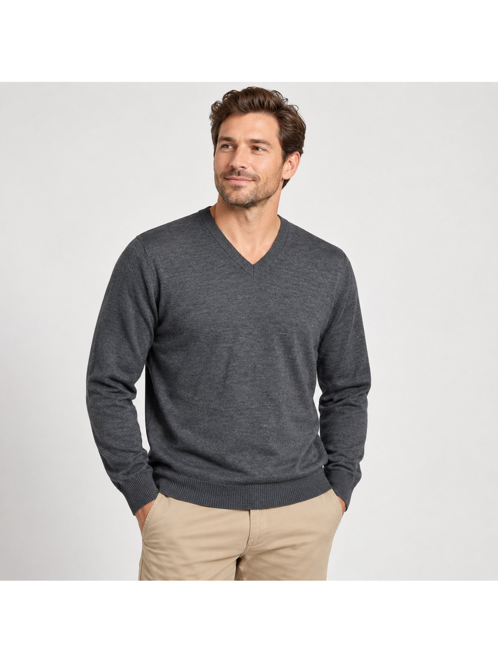 Banana Republic Men's XL Extra Fine Merino Wool V-Neck Sweater Charcoal Gray